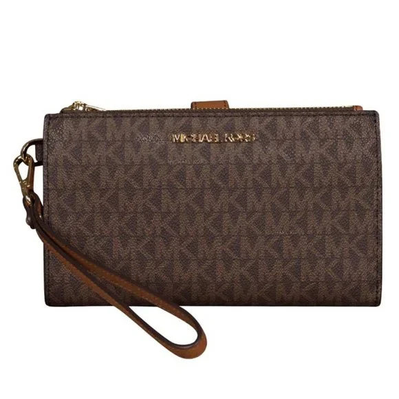 Michael Kors Large Jet Set Travel Double Zip Wristlet in Brown - Picture 1 of 3
